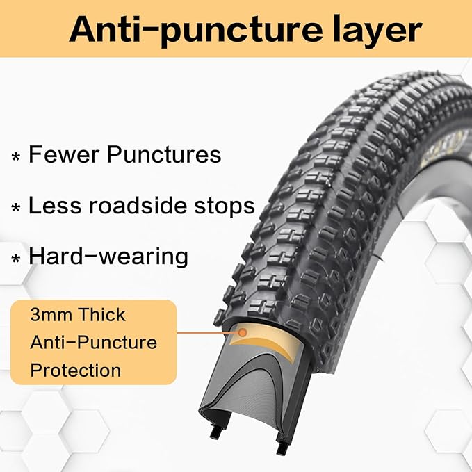 27.5 X 1.95 Inch Folding Bike Tires with 3mm Anti Puncture Proof Protection for Mountain Bicycles