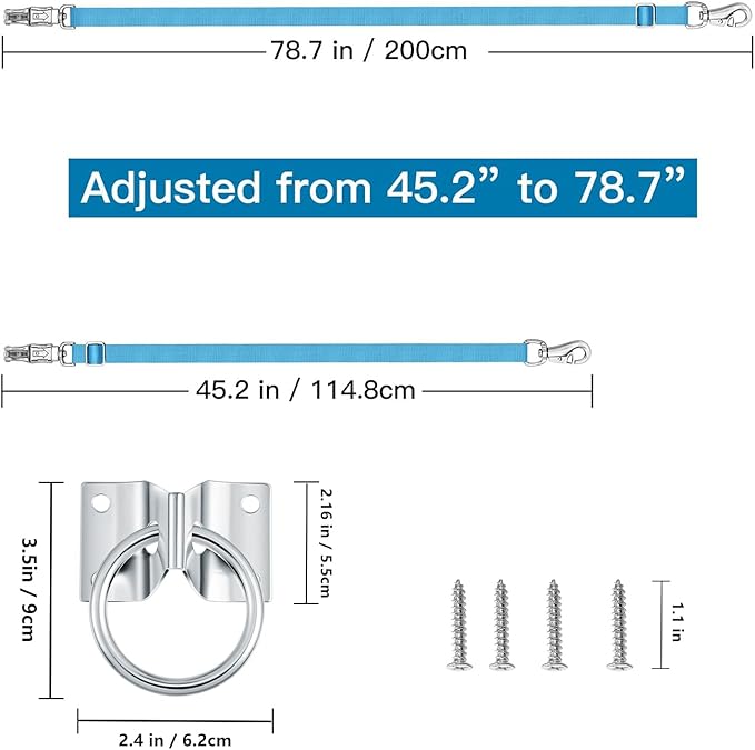 Cross Ties for Horse,Heavy Duty Nylon Horse Trailer Tie with Strong Panic Snap and Bull Snap,Adjustable from 45.2" to 78.7" Hanging Strap with 2 Pcs Tie Rings and Screws