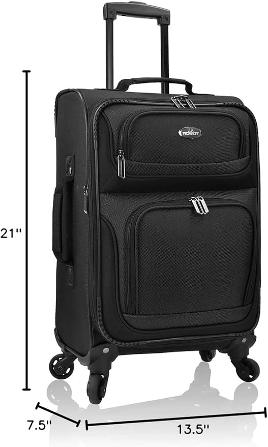 U.S. Traveler リオ 軽量ソフトサイド ローリングキャリーオンスーツケース、4輪セット、ブラック