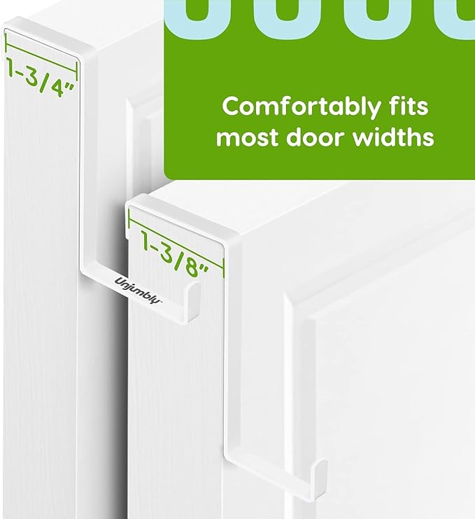 Unjumbly 4 Pack Over The Door Hooks - Fitting Door Width Between 1 3/8" and 1 3/4", Reversible Door Hangers for Hanging Clothes, Towels, Coats and More (White) (White, 2 Pack (Long))
