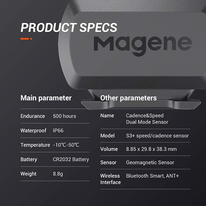 Magene Outdoor/Indoor Speed/Cadence Sensor for Cycling, Wireless Bluetooth/Ant+ Bike Computer RPM Sensor for Road Bike or Spinning Bike and Trainers Compatible with Onelap, Wahoo Fitness, Zwift