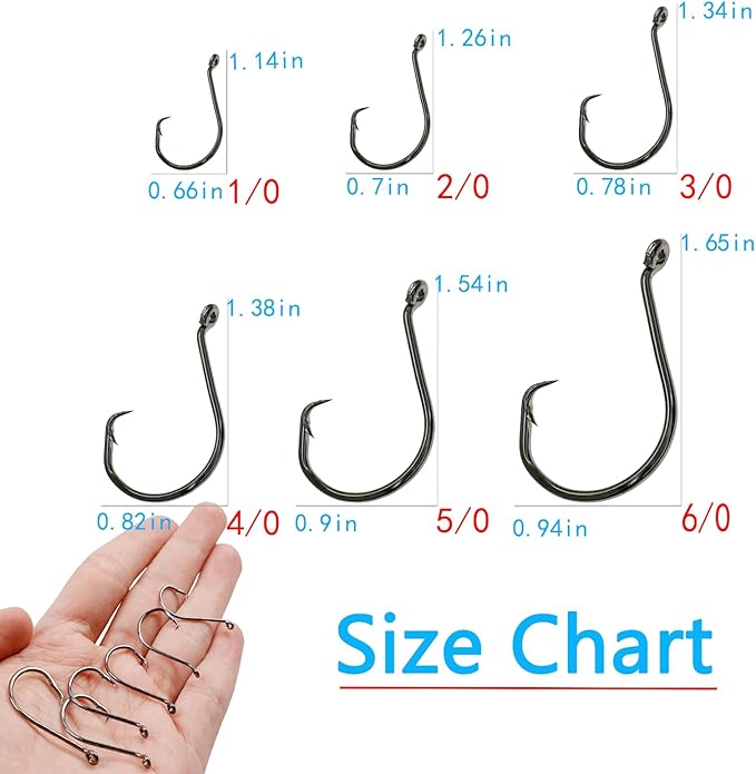 Fishing Hooks Saltwater, 160PCS Circle Hooks Saltwater, Fish Hooks for Fishing Gear Tackle, Catfish Octopus Hook #1 1/0 2/0 3/0 4/0 5/0 6/0 8/0 Black High Carbon Steel with Portable Plastic Box