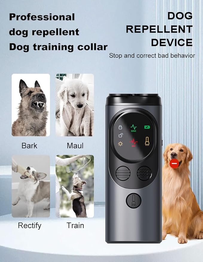 2025 Rechargeable Ultrasonic Dog Bark Deterrent | 50FT Range Anti-Barking Sonic Trainer with LED Screen Display, No Shock Humane Dog Training Device for Indoor & Outdoor Use
