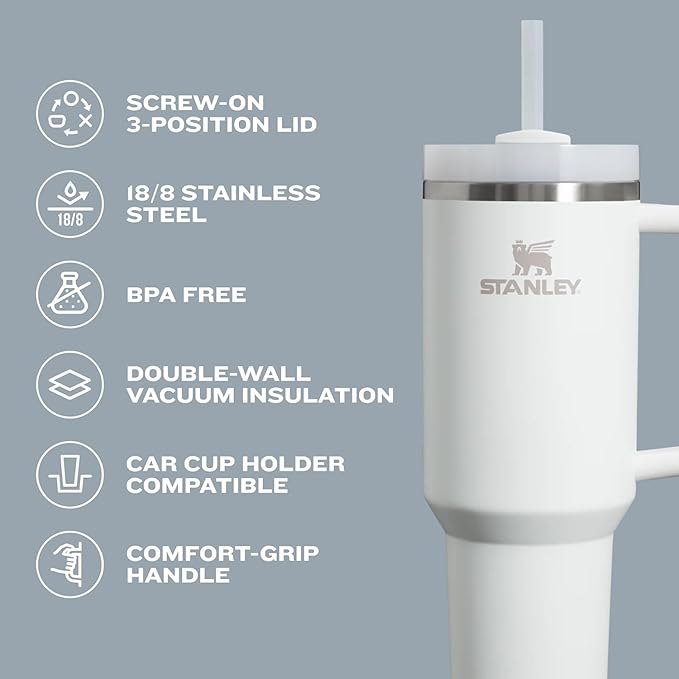 STANLEY Quencher H2.0 タンブラー ハンドル＆ストロー付き 40オンス | Flowstate 3段階リッド | 車のカップホルダー対応 | 保冷保温ステンレス製カップ | BPAフリー | ブルースカイ