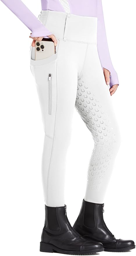 FitsT4 Sports Girls Riding Pants Full Seat High Waist Kids Equestrian Breeches Horse Schooling Tights Zipper Pockets