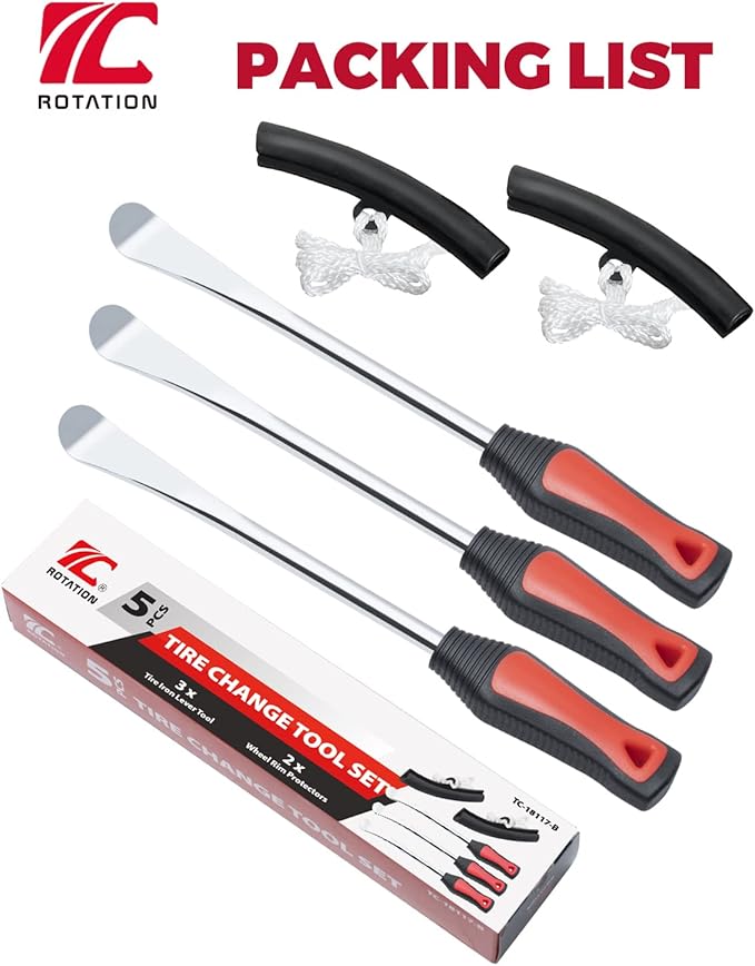 ROTATION 11.5 inch Steel Tire Spoon Lever Iron Tool Kit, Professional Tire Changing Tool for Motorcycle, Dirt Bike, Lawn Mower, 3 pcs Tire Spoons, 2 Rim Protector | 5-Piece Set