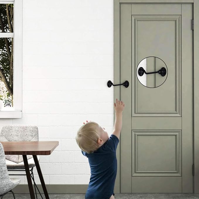 Cabin Hook and Eye Latch for Door, 2 Pack 4 Inches Barn Door Latch and Privacy Hooks, Cabin Door Gate Latche Best for Window, Bedroom, Sliding Door (Black)