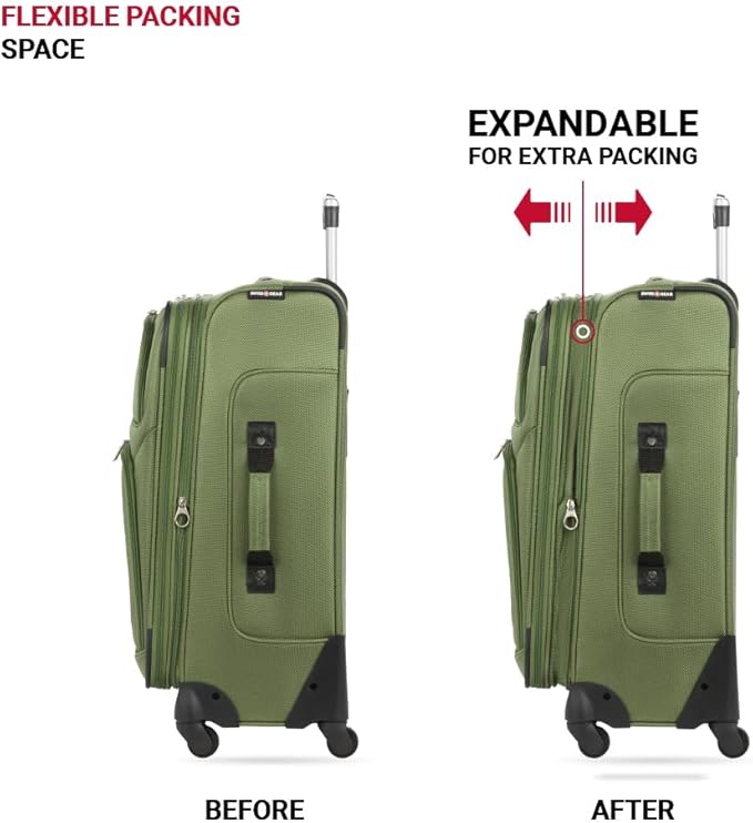 SwissGear Sion ソフトサイド 拡張可能ラゲージ スピナーホイール付き、エバーグリーン、チェック済み-ミディアム 25インチ