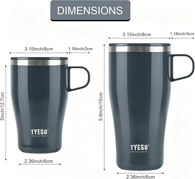 TYESO Coffee Mug,Insulated Tumbler with Lid,Vacuum Insulated Mug Double Wall Stainless Steel OfficeTumbler Cup (Gray, 13 oz)