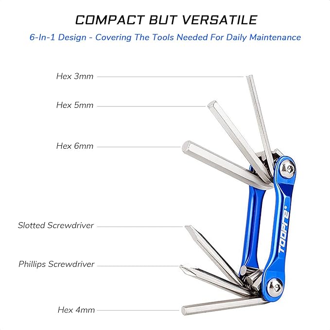 Bike Multi-Tool Mini Multitool Kit - 6 in 1 Lightweight Stainless Steel Tool With 3/4/5/6mm Hex Key and Phillips Screwdriver for Mountain Bicycle Road Bike MTB
