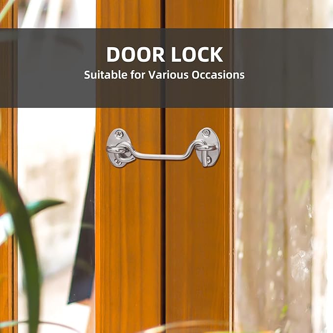 4" Barn Door Latch Door Lock Hardware, 2 Pack Sliver Sliding Door Lock Eye Hook Latch with Screws, Rust-Resistant Metal Gate Latch, Privacy Hooks Latch for Inside Door, Wooden Fence, Garage Door