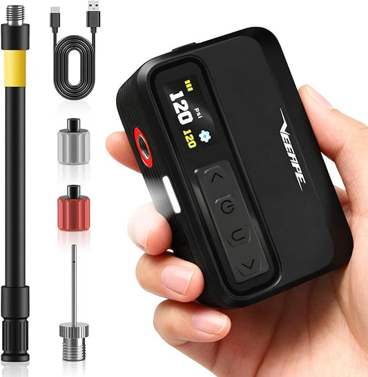 Tiny Pump Mini Bike Tire Pump - Max 120PSI Portable Electric Bicycle Pump with Fast Inflation Auto Stop - Bicycle Inflator with Presta and Schrader Valve for & Various Bicycles Balls E-Bikes