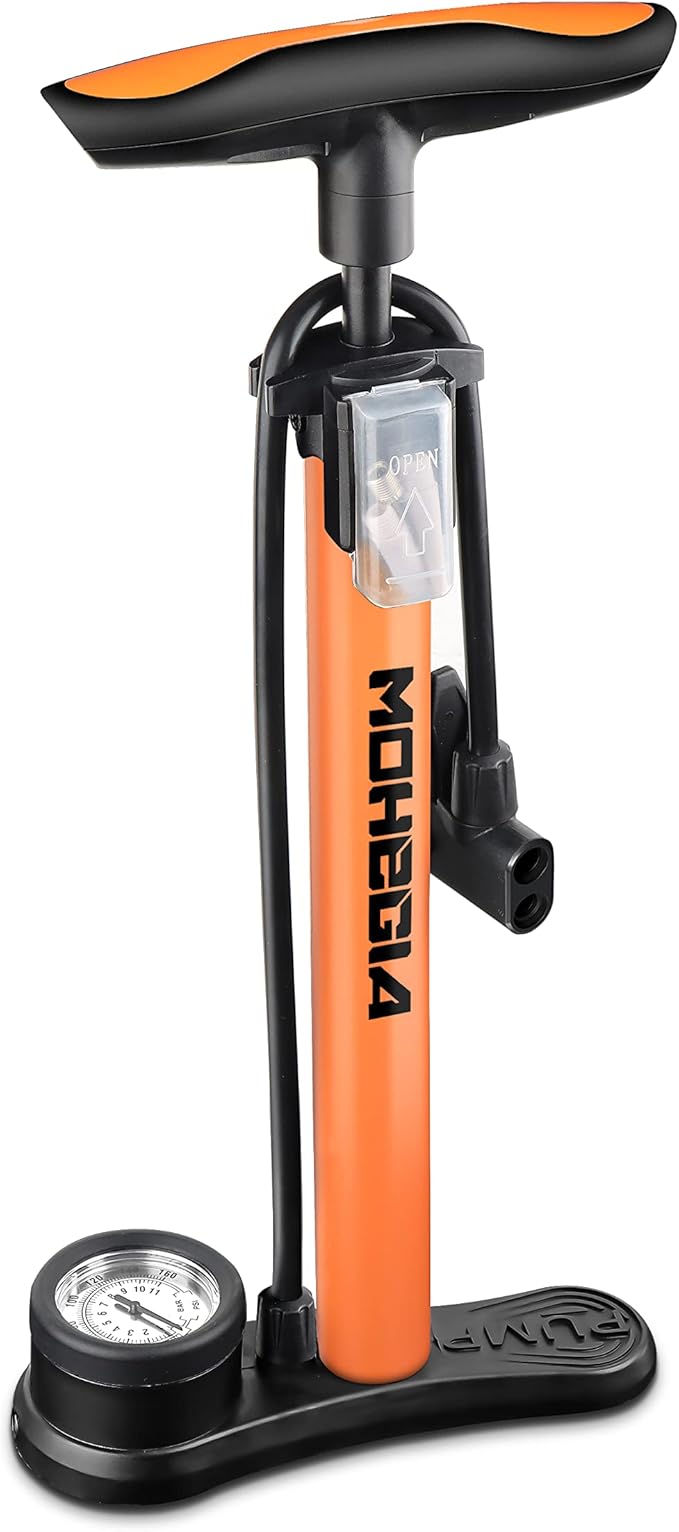 MOHEGIA Bike Floor Pump with Gauge: Air Bicycle Pump with High Pressure 160 PSI,Fits Schrader and Presta Valve -Inflator with Ball Pump Needles for MTB Road Bike, Ball, Balloon, Inflatables