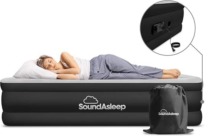 SoundAsleep Products Dream Series Luxury Air Mattress, ComfortCoil Technology, Built-in High Capacity Pump for Home, Camping- Double Height, Adjustable, Inflatable Blow Up, Portable (Twin XL Size)