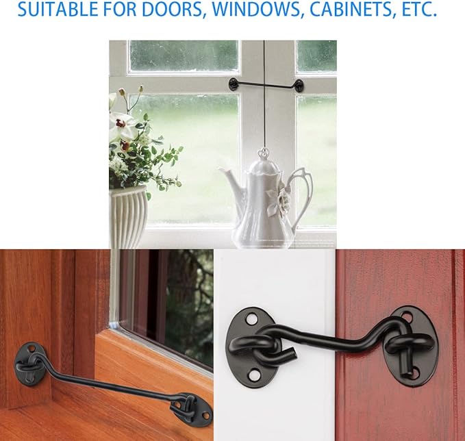 Privacy Hook and Eye Latch Easy Lock for Barn Door, Black (6 INCH-2PCS)