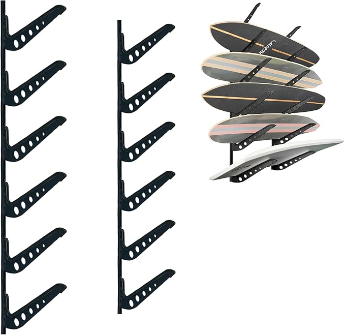 ShouRong Snowboard Wall Mount, Adjustable 5/6 Board Surfboard Rack, Surfboard Wall Hangers for Surfboard, Wakeboard, and Snowboard Storage at Home or Garage