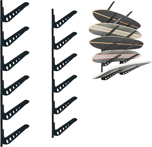ShouRong Snowboard Wall Mount, Adjustable 5/6 Board Surfboard Rack, Surfboard Wall Hangers for Surfboard, Wakeboard, and Snowboard Storage at Home or Garage