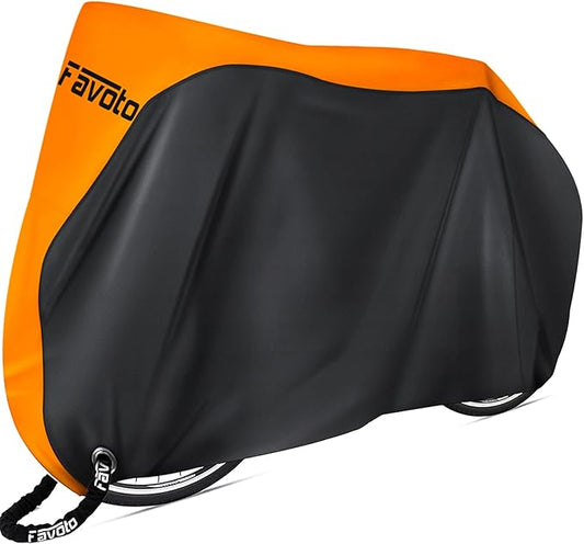 Favoto Bike Cover Waterproof Outdoor Bicycle Cover Thicken Oxford Windproof UV Snow Rustproof with Lock Hole Storage Bag for Mountain Road Bike City Bike Beach Cruiser Bike, Mid-Orange