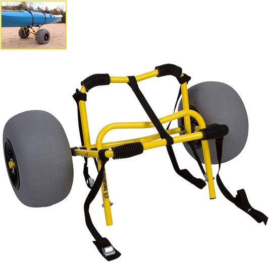 Suspenz Kayak Beach Cart Trailer, DLX Canoe Trolley with Balloon Wheels Sand Tires and Straps, Yellow, Flat Platform, 22-7044