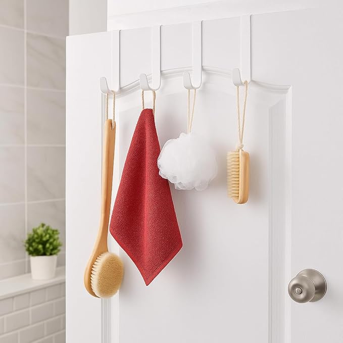 Dependable Industries inc. Essentials Over The Door Hooks – 4 Pack White Plastic Door Hangers for Towels, Clothes, Coats – 4.5" Closet Hooks Fit Up to 1.5" Doors – Bedroom, Bathroom, Dorm, Entryway