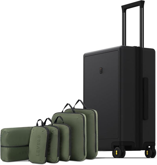 LEVEL8 機内持ち込み手荷物 航空会社承認済み、小型車輪付き機内持ち込みスーツケース、軽量ハードサイド加工旅行用荷物、TSA承認済み、20インチ、ブラック