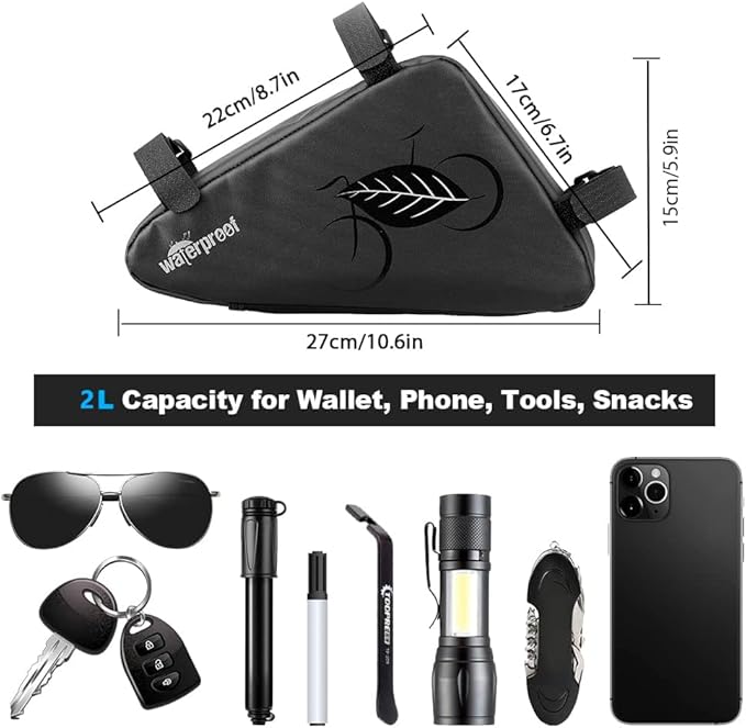 NDakter Bike Bag:Bike Frame Bag & Bicycle Repair Kit, 2L Waterproof Storage Pouch with 16-in-1 Multi-tool, Portable Bike Tool Set for Flat Tire Repair, Cycling Accessories for Mountain Road Bike, MTB