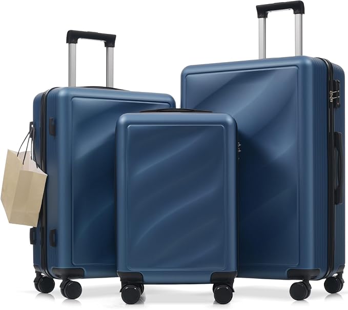 Hardshell Luggage Sets, Lightweight Wave Suitcases with Spinner Wheels