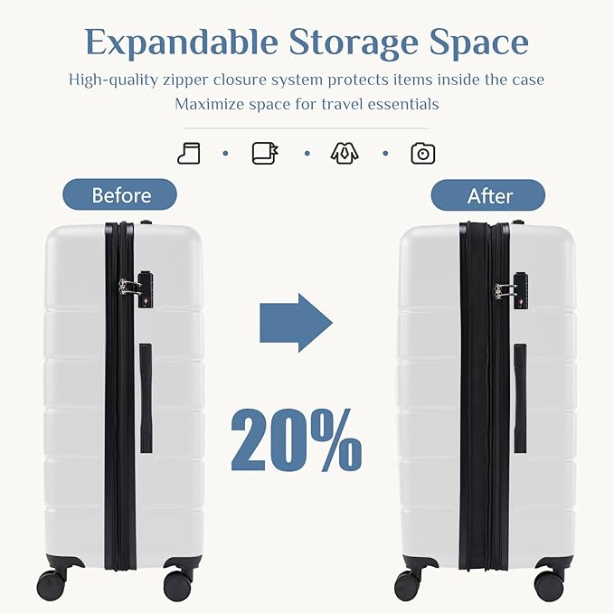 OLIXIS 28 Inch Luggage, Hardside Checked Suitcase with Spinner Wheels, Lightweight ABS Hard Shell Travel Luggage, TSA Approved Lock, Expandable Large Suitcase for Business & Travel–White