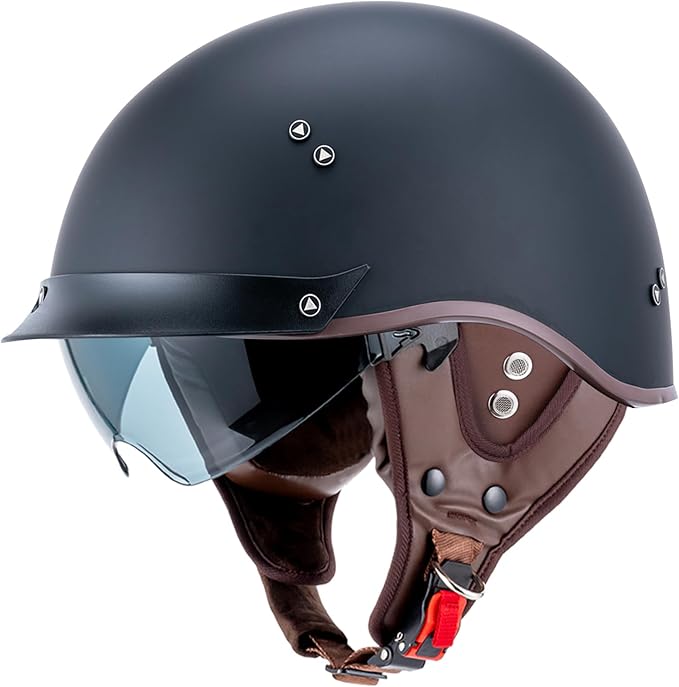 VCOROS Half Helmet Motorcycle DOT Approved Open Face Helmet F07 with Sun Visor and Quick Release Buckle for Adults Men and Women (Matte Black,XXL)