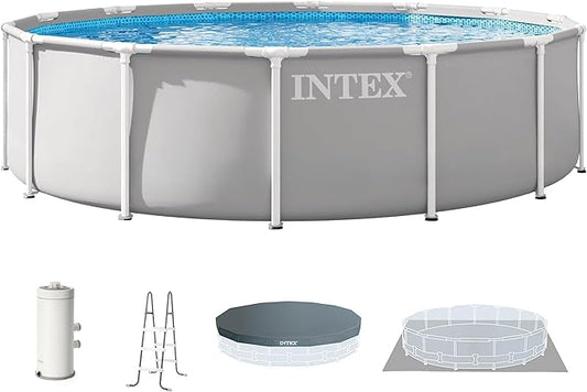 INTEX Prism Frame 14 ft x 42 in Above Ground Pool Set, Round Swimming Pool with Steel Frame, 1000 GPH Cartridge Filter Pump, Ladder, Cover, & Ground Cloth