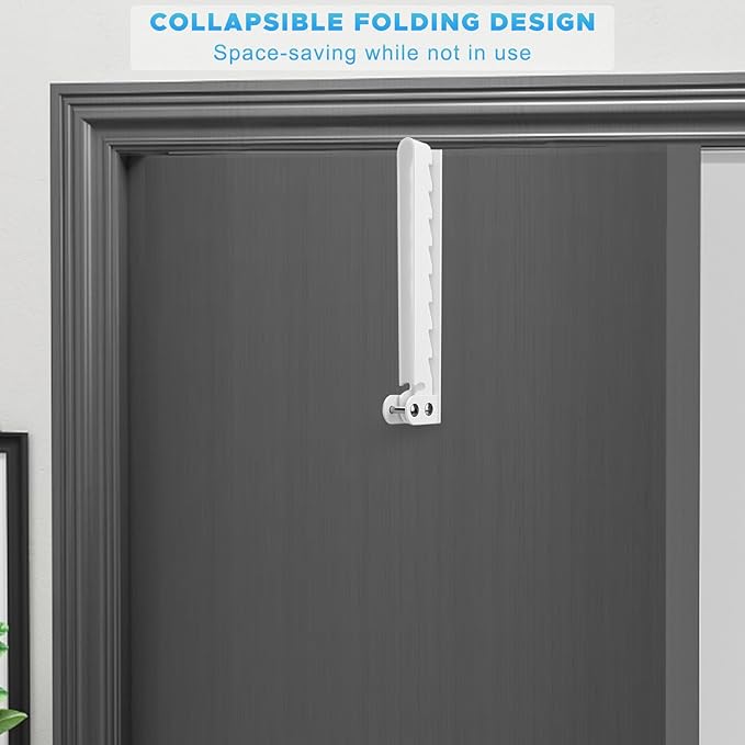 FYY Over The Door Hooks Hanger, 2 Pack Collapsible Folding Over Door Clothes Drying Rack Space Saving Laundry Hanging Storage Hook for Clothing, Coats, Towels for Bedroom Bathroom White