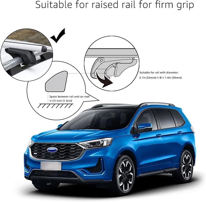Amazon Basics Cross Rail Roof Rack, 56 inches, Fits up to 49.6" Spans between Raised Side Rails with Gap, 2-Pack, Black/Silver
