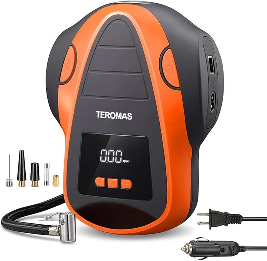 Tire Inflator Portable Air Compressor, Air Pump DC/AC for Car Tires 12V DC and Other Inflatables at Home 110V AC, Digital Electric Tire Pump with Pressure Gauge(Orange)