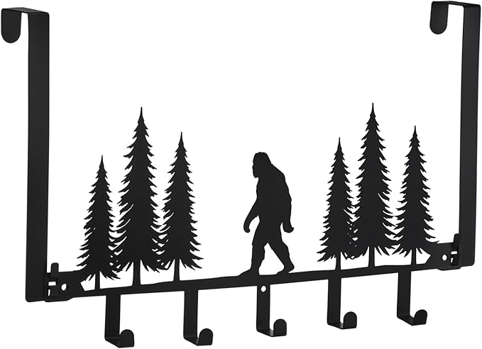 Black Bigfoot Over The Door Hooks Hanger Wall Mount Towel Hanger Door Holder Organizer 5 Hooks Kawaii Farmhouse Rustic Coquettish Style Decor for Bedroom Bathroom Towel Hat Clothes