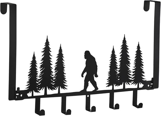 Black Bigfoot Over The Door Hooks Hanger Wall Mount Towel Hanger Door Holder Organizer 5 Hooks Kawaii Farmhouse Rustic Coquettish Style Decor for Bedroom Bathroom Towel Hat Clothes