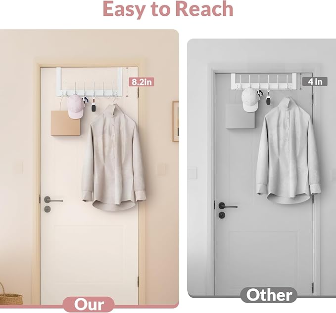 BAKON 2 Packs Over The Door Hooks with 6 Hook, Heavy Duty Over Door Hanger for Hanging Clothes Coat Hat Jacket, Door Coat Rack for Bathroom Closet Laundry Bedroom Kitchen Living Room Home Organizer