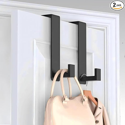 Over The Door Hooks, Door Hanger Hooks for Hanging Heavy Duty, Hat Organizer Coat Rack Towel Hooks for Bathroom, Door Rack for Bedroom Entryway Office (Black, 2 Pack, Fits 1-3/4" Thick Door)