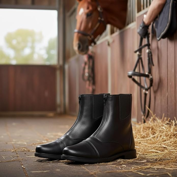 TuffRider Men’s Starter Front Zip Paddock Boots | Durable, Easy to Clean Water-Resistant Horse Riding Boots for Men