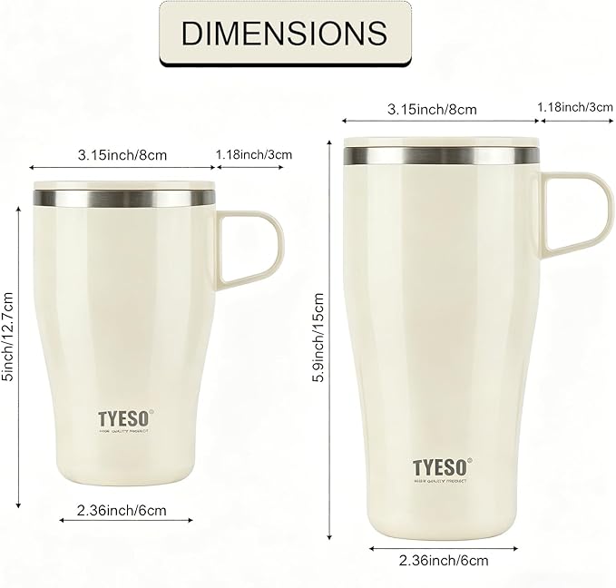 TYESO Coffee Mug,Insulated Tumbler with Lid,Vacuum Insulated Mug Double Wall Stainless Steel OfficeTumbler Cup (White, 17 oz)