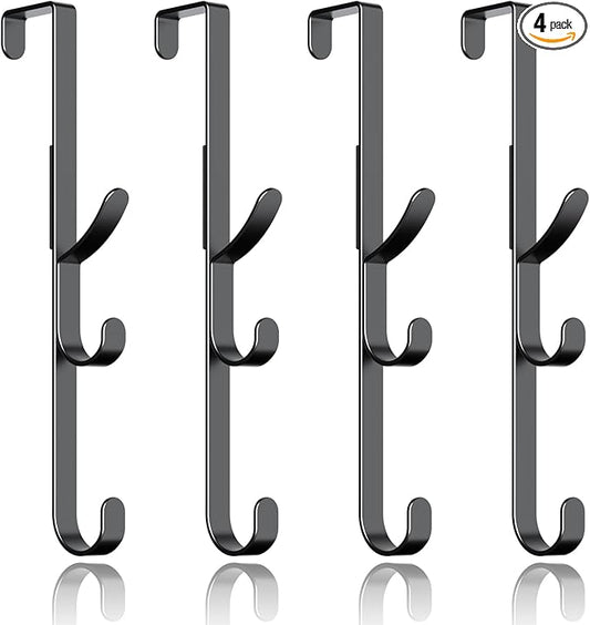 Over The Door Hooks Hanger,Over The Door Towel Hook Organizer Hanging for Coat Clothes Backpack hat Purse Metal Towel Rack Back of Shower for Bathroom,Dorm,Bedroom,Kitchen,Office Closet Black-4Packs