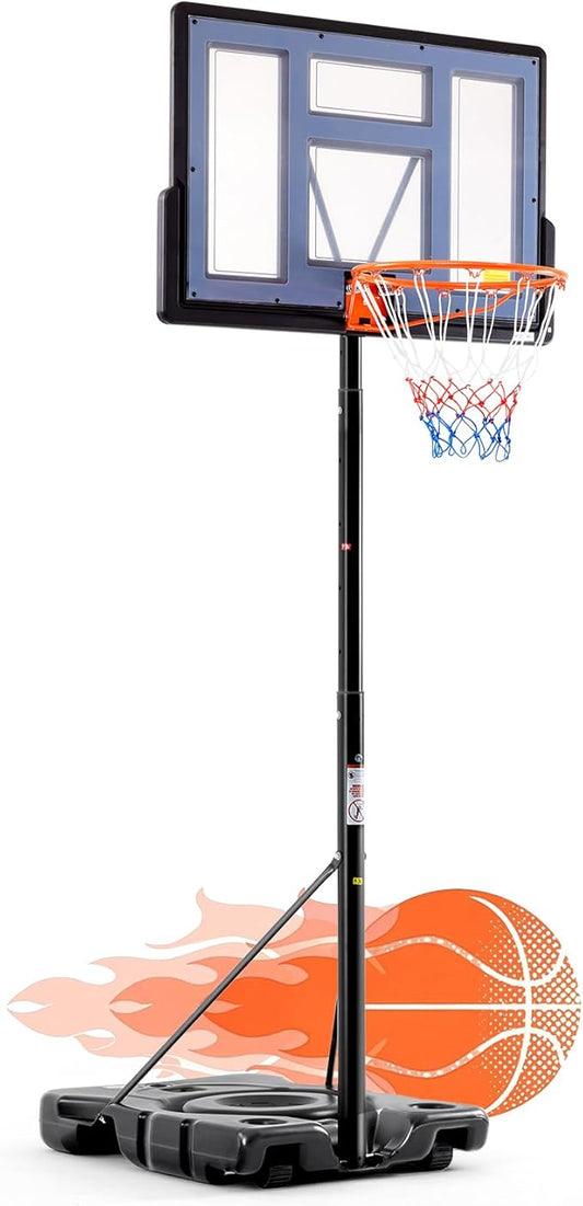 DUMOS 10FT Adjustable Height Portable Basketball Hoop Outdoor for Adult, 44 Inch Shatterproof Backboard w/Shock Absorbent Rim, Fillable Base, 2 Wheels for Swimming Pool/Indoor