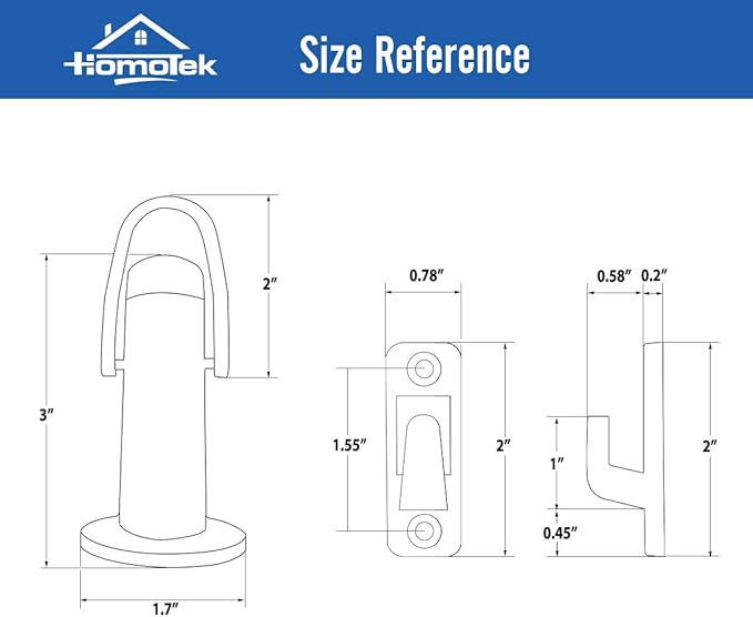 HOMOTEK Heavy Duty Latch Hook Stop Windproof,Door Holder Stopper with Sound Dampening Rubber Bumper Wall Mounted, Brushed Satin Nickel, 1 Pack