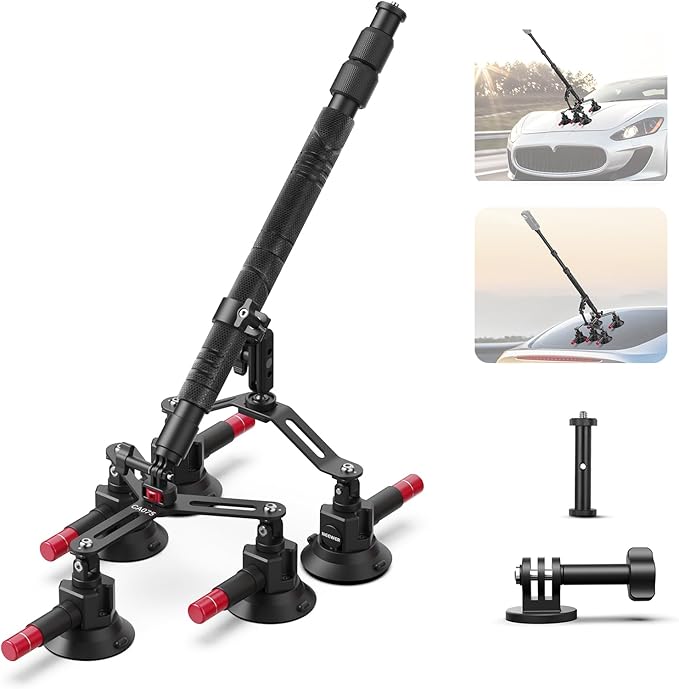 NEEWER 5 in 1 Suction Car Mount Kit Compatible with Insta 360 X5 X4 X3 Insta360 X2 GoPro Max DJI OSMO 360 Action Camera Accessories, Quick Release with Invisible Selfie Stick for Windshield, CA075