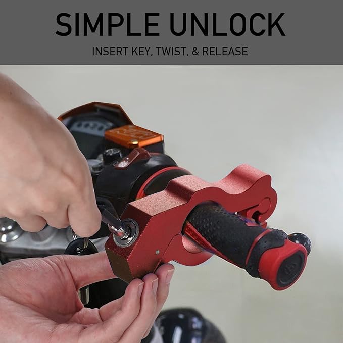Motorcycle Locks Anti Theft: CNC Heavy Duty Handlebar Throttle Grip Brake Lever Security Motorcycle Lock Universal for Dirt Bike Moped Scooter Motorbike, ATV Alarm Accessories (Red)