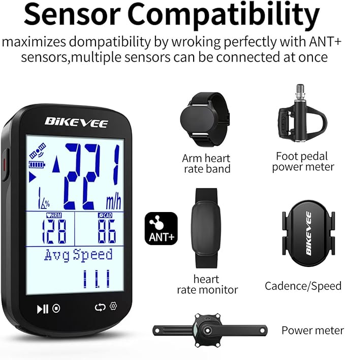 Wireless Bike Computer GPS Bundle, Speedometer & Odometer, Auto Backlight & Auto Stop, IPX7 Waterproof, 2.6" LCD Display