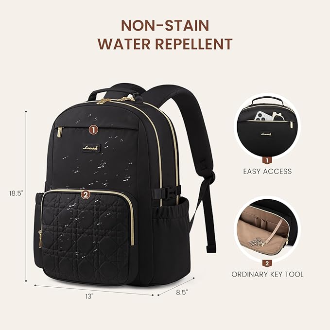 LOVEVOOK Laptop Backpack for Women with Pouch Pocket for Large Capacity Cup,17 Inch Teacher Nurse College Work Backpack Purse,Waterproof Laptop Bag Computer Back Pack for Travel, Nude+Wicker pattern
