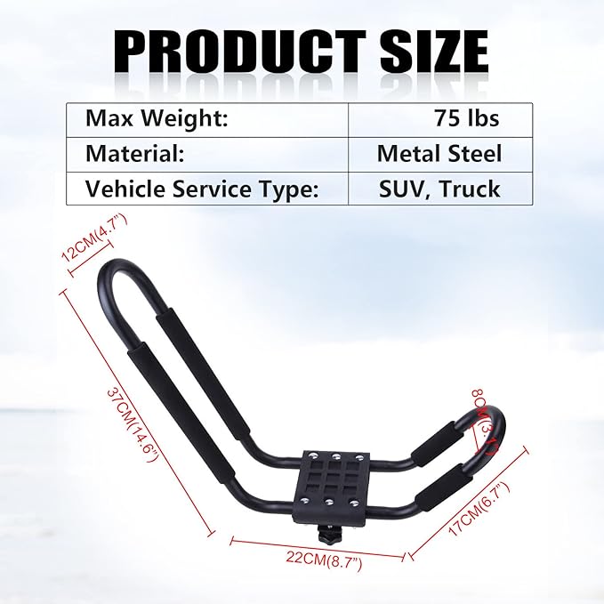 HECASA Universal J-Bar Rack Kayak Roof Rack Top Mount Crossbar Carrier Canoe SUP Surfboard Ski Board Top Mount Crossbar Car SUV Truck 2 Pair
