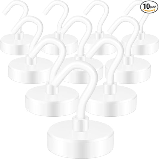 Neosmuk Magnetic Hooks, Heavy Duty 85lb+ Strong Magnet Hook for Cruise Cabins, Cruise Ship Essentials for Hanging, Metal Wall Refrigerator Hangers (White, 10 Pack)