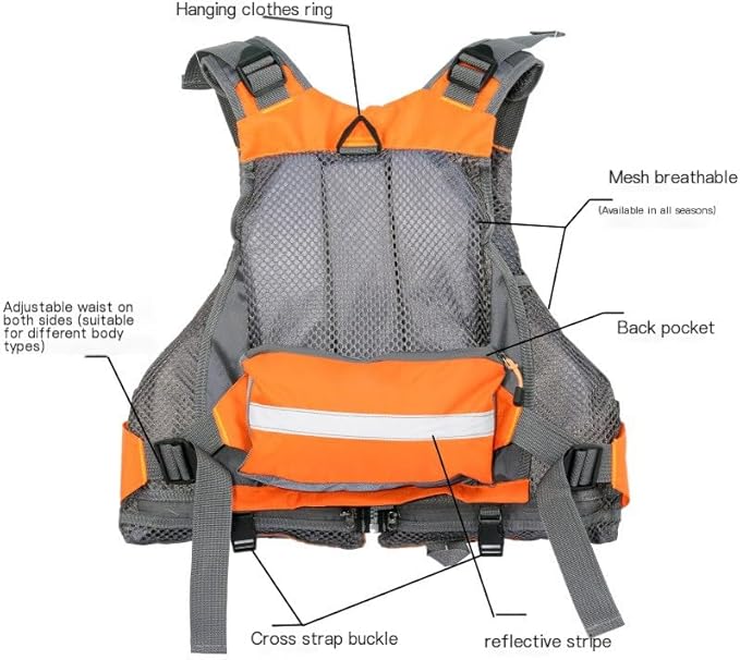 JKSPORTS Fly Fishing Vest - Fishing Safety Life Jacket for Swimming, Sailing, Boating, Kayak - Floating Multifunction Breathable Backpack for Men and Women - Adjustable, Grey/Green/Red/Blue