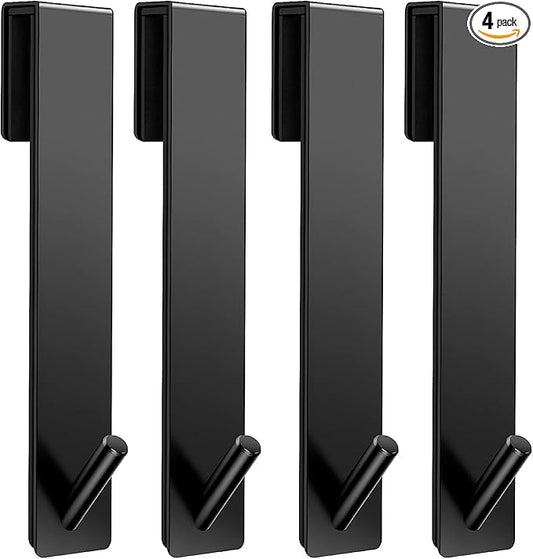 Shower Door Hooks(7.5 Inch),Extended Over Door Hooks for Bathroom Frameless Glass Shower Door,Stainless Steel Towel Hooks,Heavy Duty Rack Hooks for Robe,Towel-4 Pack-Black